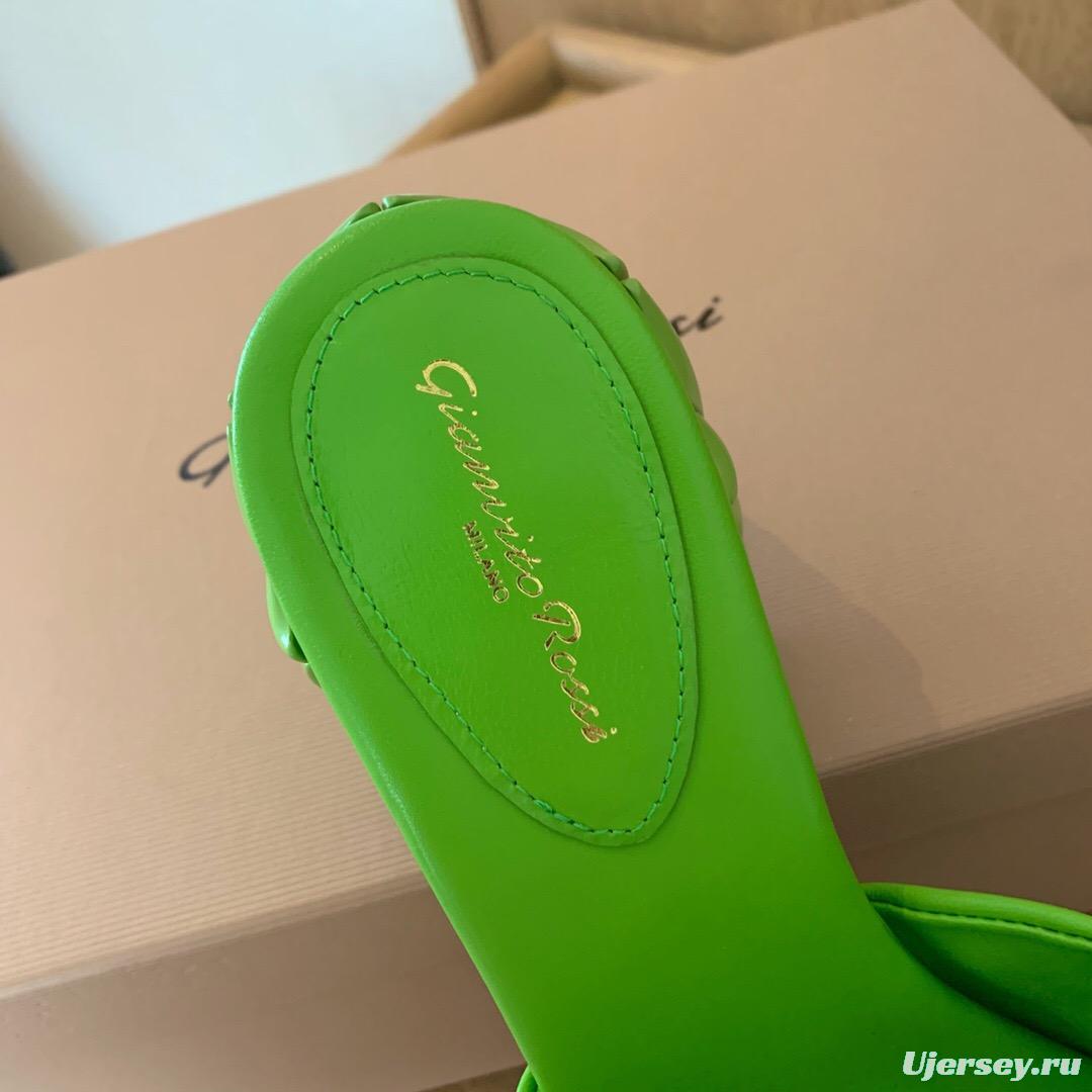 2025 Women Gianvito Rossi Green Leather Slippers KFY00260