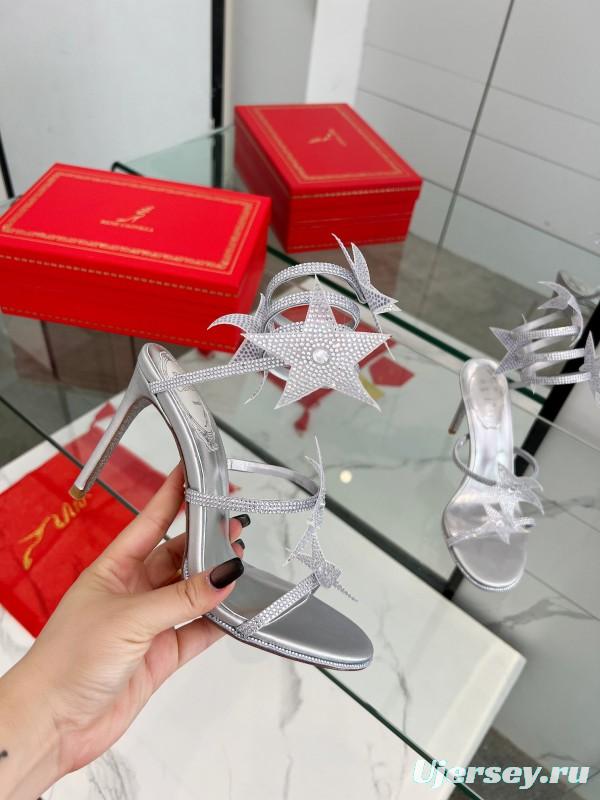 2025 Women RC Silver Crystal Leather High Heels Spiral Strap LY00340