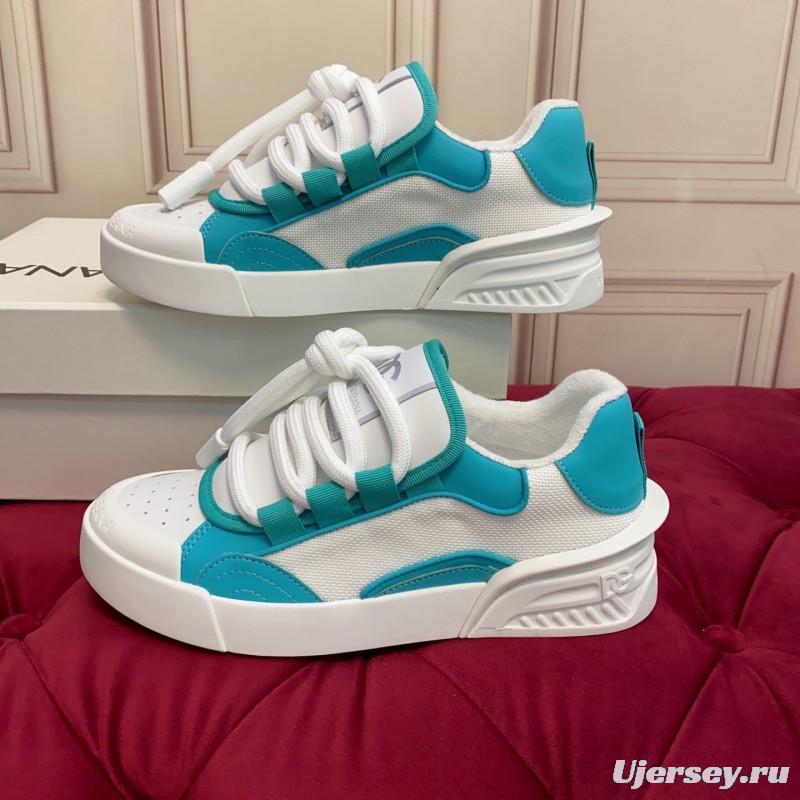 2025 Unisex Dolce & Gabbana White Blue Leather Textile Sneakers
