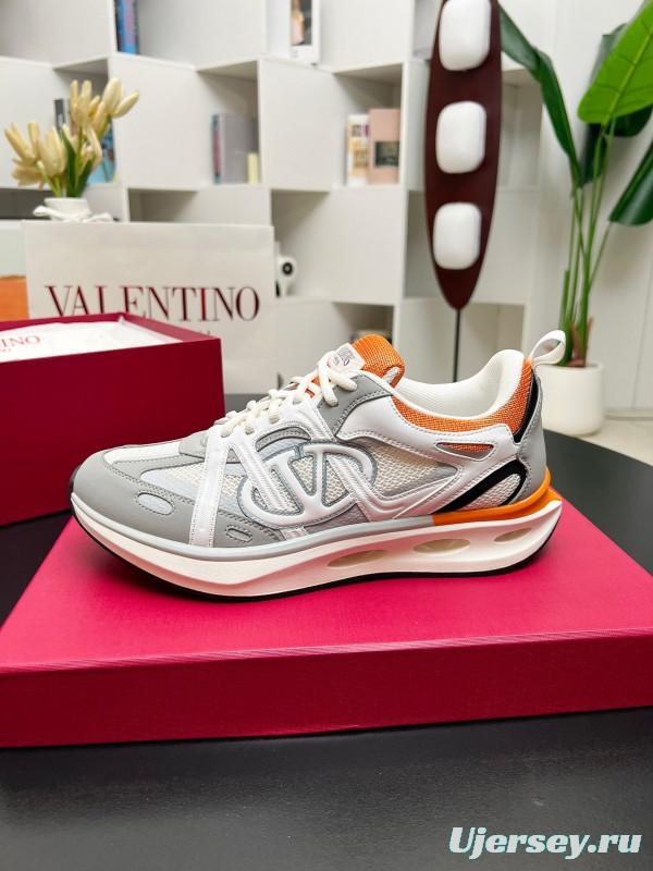 2025 Unisex Valentino White Orange Grey Mesh Fabric Sneakers Vlogo Welding LY00410
