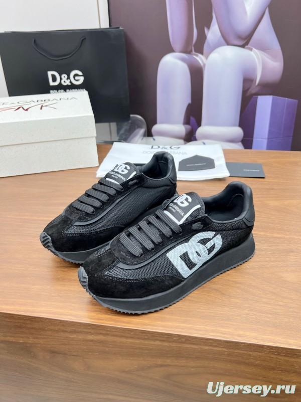 2025 Unisex Dolce & Gabbana Black Mesh Suede PU Sole Sneakers LY00300