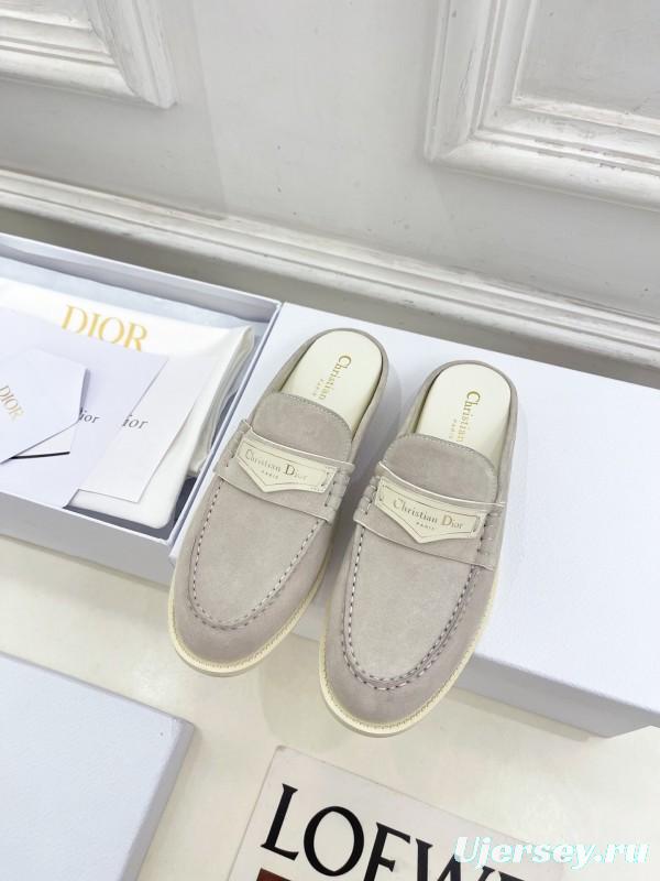 2025 Women Dior Beige Suede Mule Loafers Vintage Style Handmade LY00360(F)