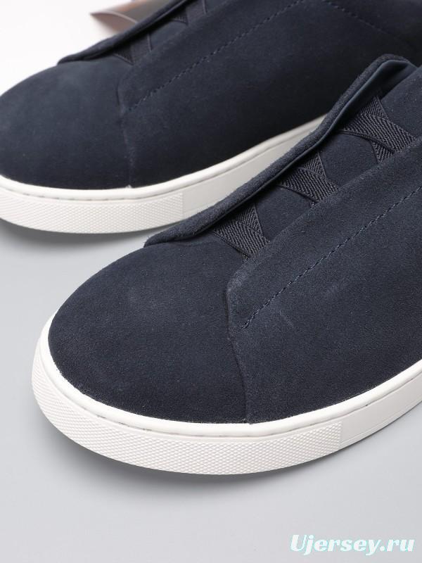 2024 Men Ermenegildo Zegna dark blue suede low top sneakers MJ00240