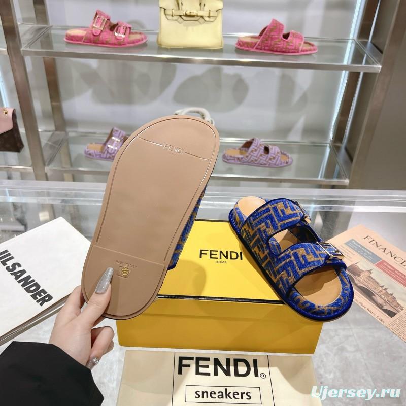 2025 Slippers Fendi Blue Brown Jacquard Buckle KFY00250