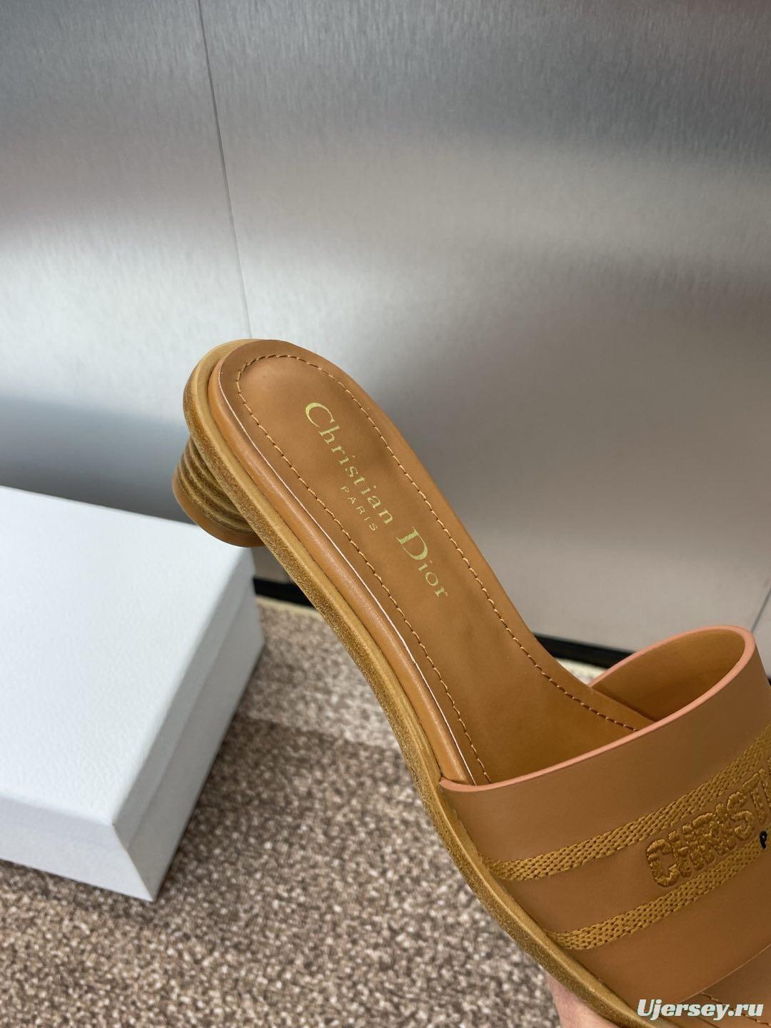 2025 Women Dior Brown Leather Slippers