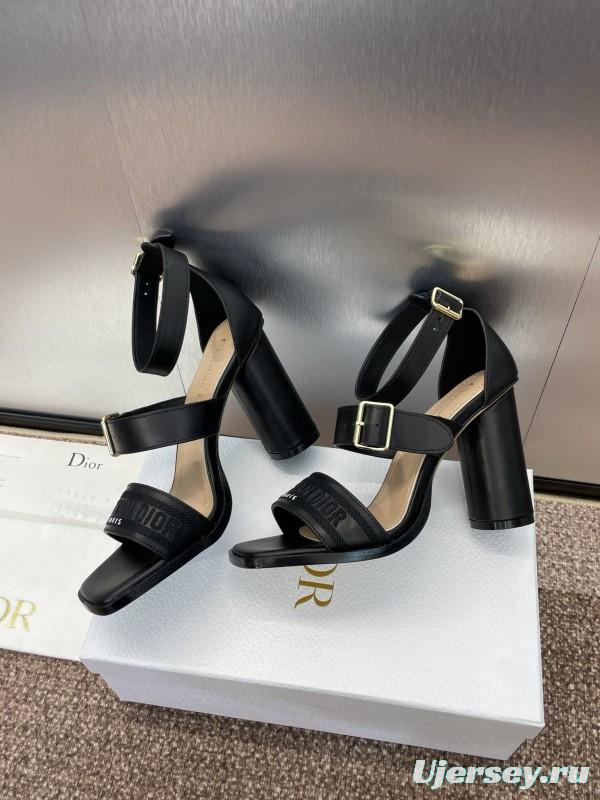 2025 Women Dior Black Leather High Heel Sandals KFY00310