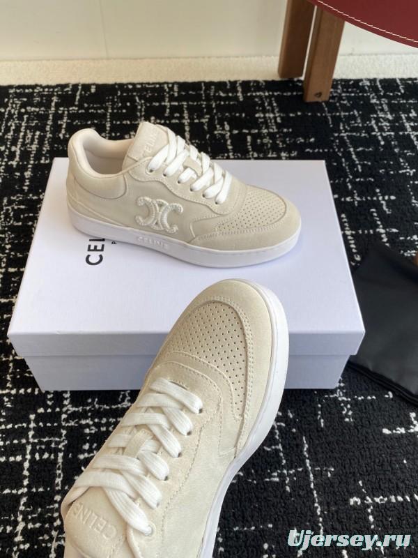 2025 Women Celine Beige Canvas Sneakers CELINE Embroidered Logo