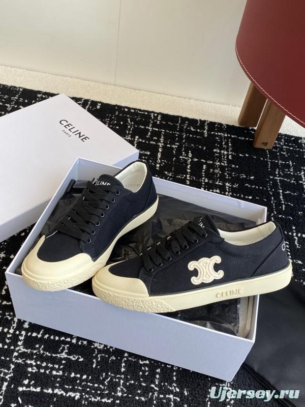 2025 Women Celine Black White Canvas Sneakers CR-03