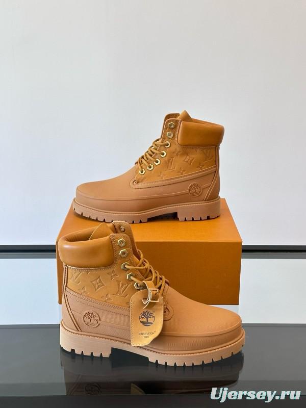 2024 Men Louis Vuitton Brown Leather Waterproof Work Boots MJ00390