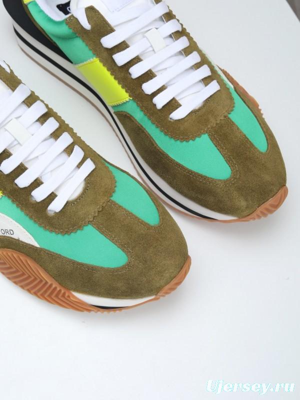 2025 Unisex TOM FORD Green Yellow Suede Nylon Sneakers LY00360(F)/LY00370(M)
