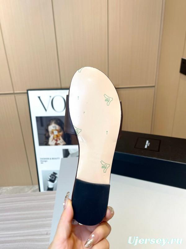 2025 Women Yves Saint Laurent Brown Leather Slippers LY00180