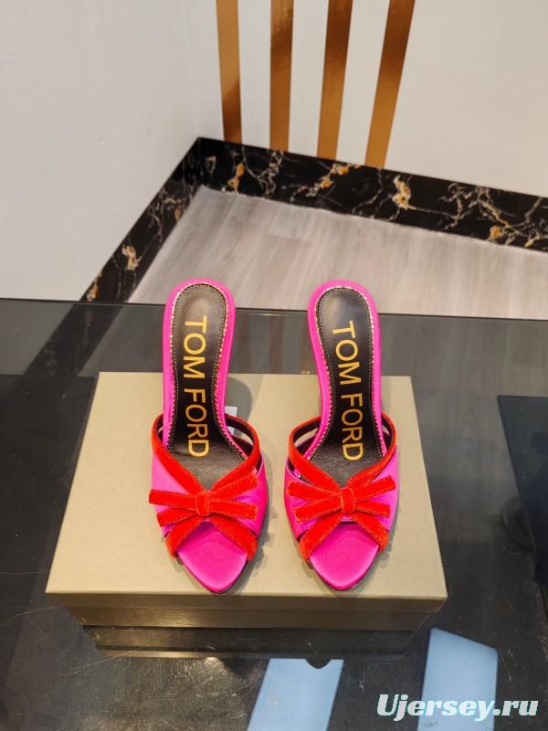 2025 Women TOM FORD Pink Red Silk Velvet High Heel Mules KFY00290