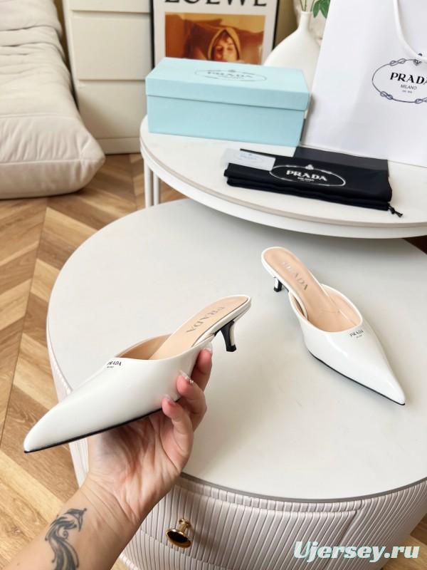 2025 Women Prada White Patent Leather High Heels