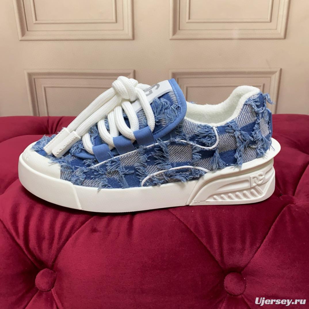 2024 Women Dolce & Gabbana Blue Denim Canvas Sneakers