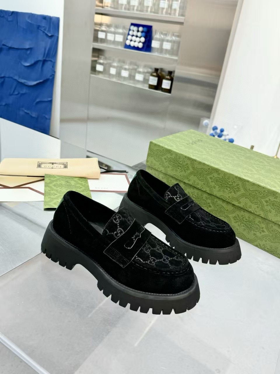 2024 Women Gucci Black Suede Leather Loafers MJ00320