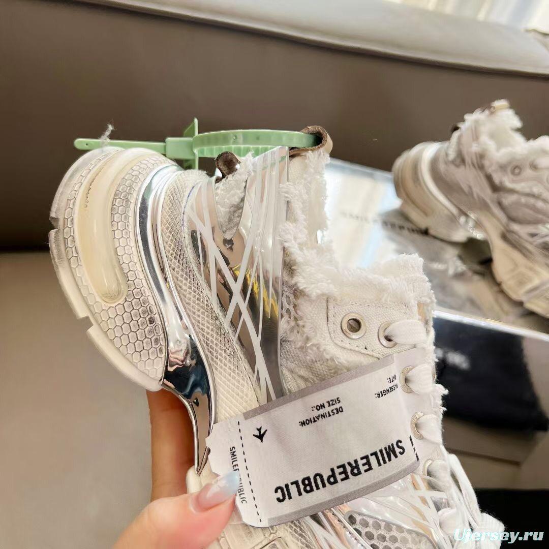 2025 Women Smile Republic White Silver Mesh Leather Sneakers