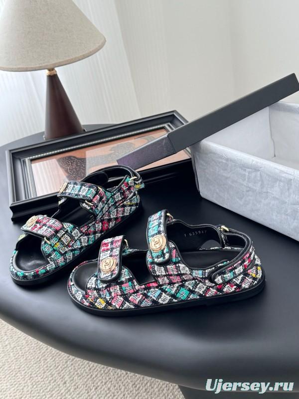 2025 Women Chanel Multicolor Fabric Sandals LY00320