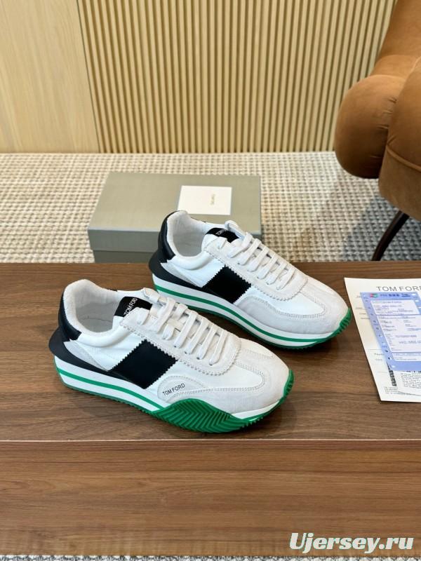 2025 Unisex TOM FORD White Black Green Leather Suede Sneakers LY00360(F)/LY00370(M)