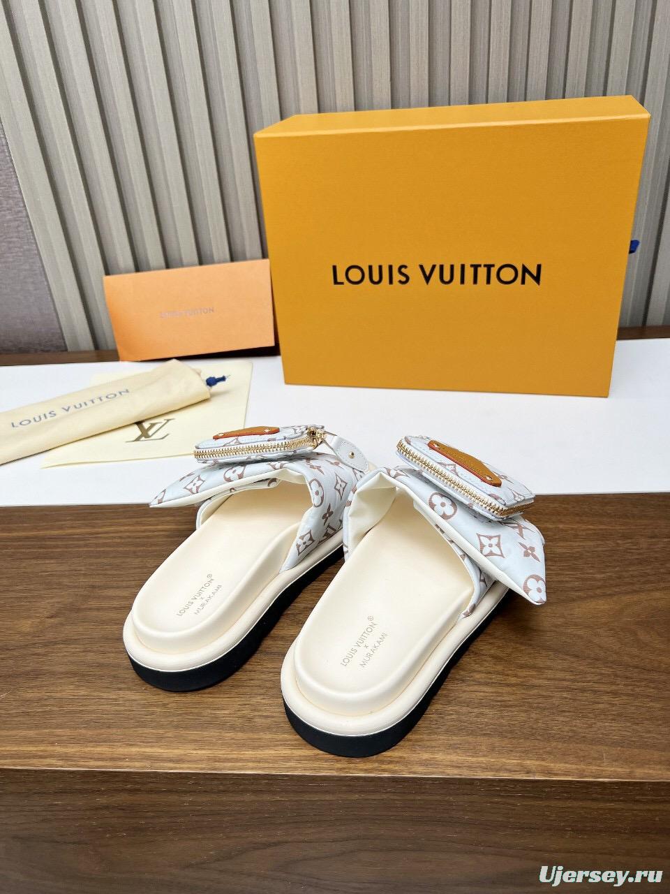2025 Women Louis Vuitton White Brown Canvas Slippers KFY00230