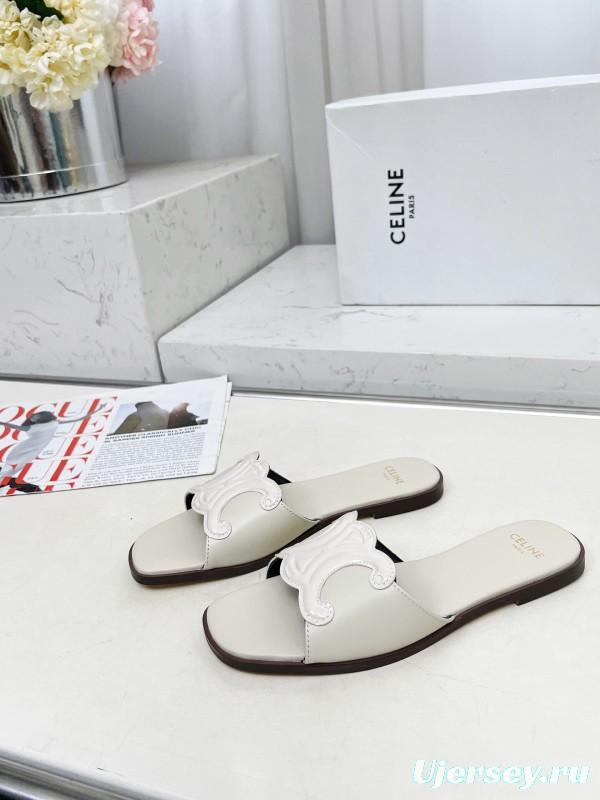 2025 Women Celine White Leather Slippers