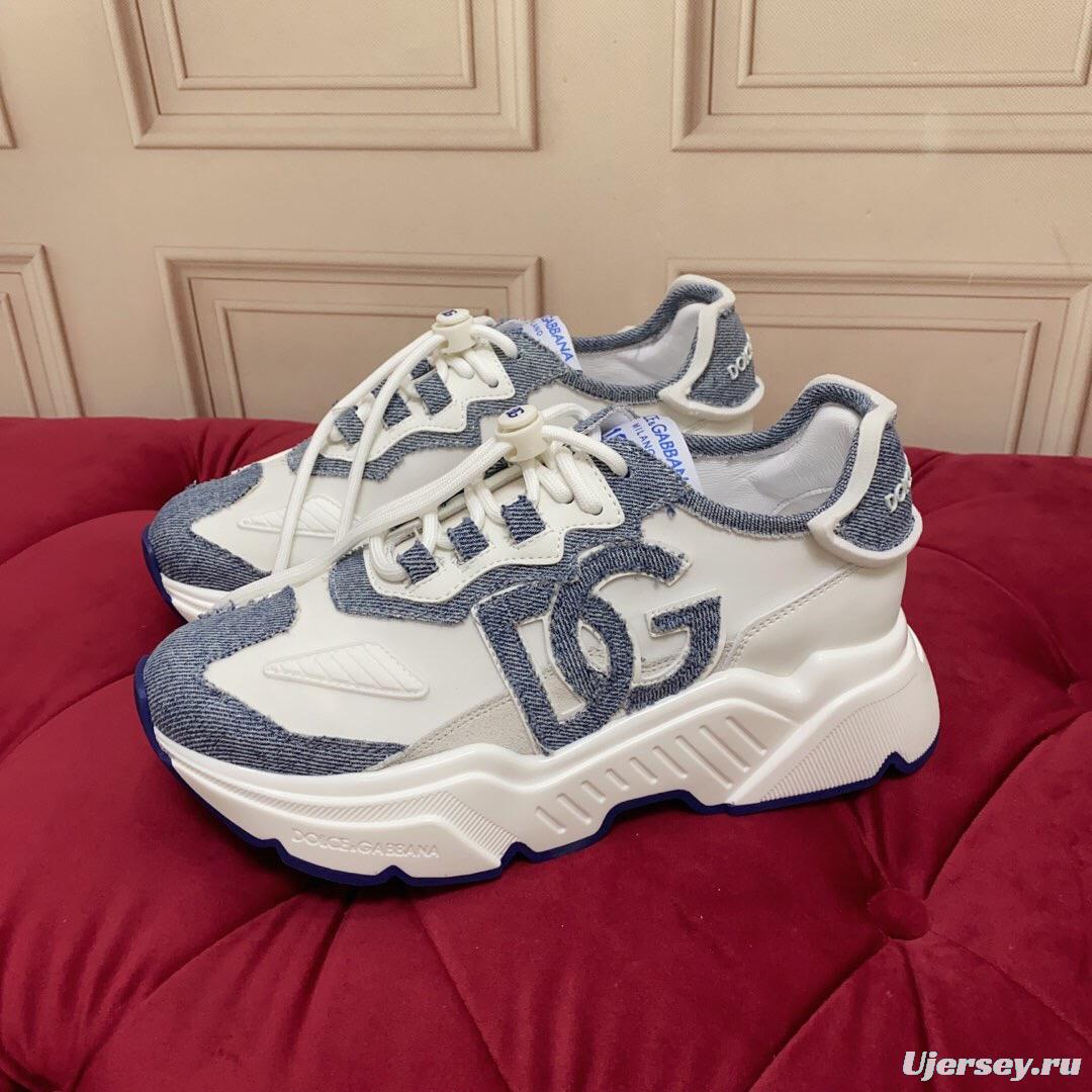 2025 Unisex Dolce & Gabbana White Blue Denim Leather Sneakers LY00330(F)/LY00340(M)
