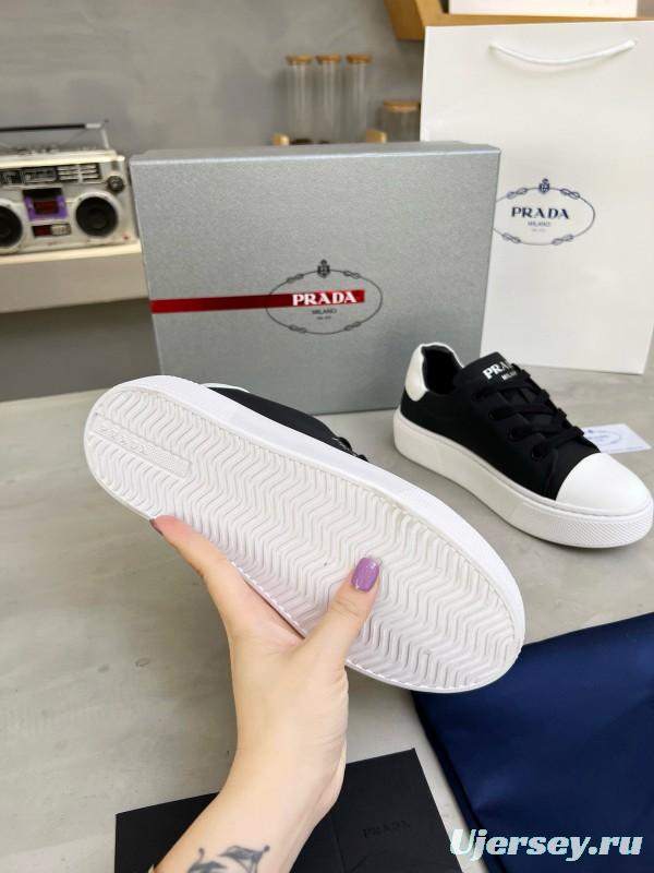 2024 Unisex Prada Black White Leather Sneakers MJ00310