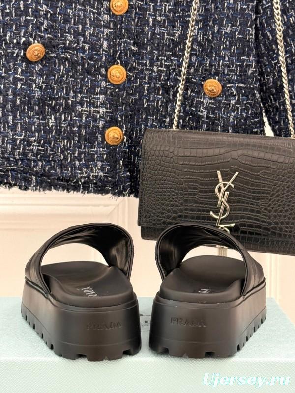 2025 Slippers Prada Black Leather Slippers