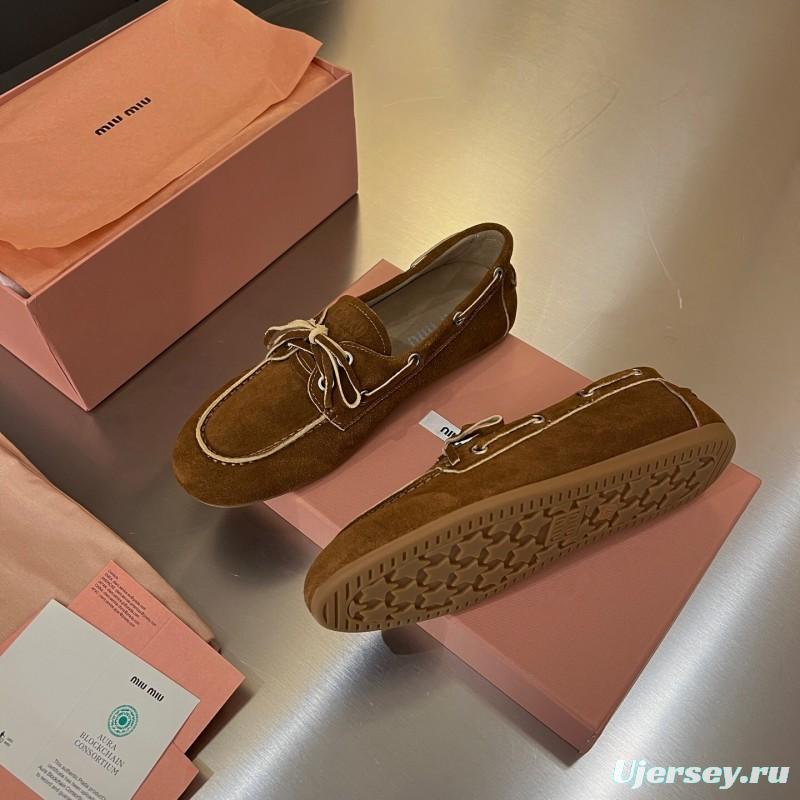 2025 Women Miu Miu Brown Suede Loafers LY00230
