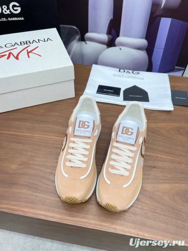 2025 Unisex Dolce & Gabbana Beige White PU Casual Sneakers LY00300