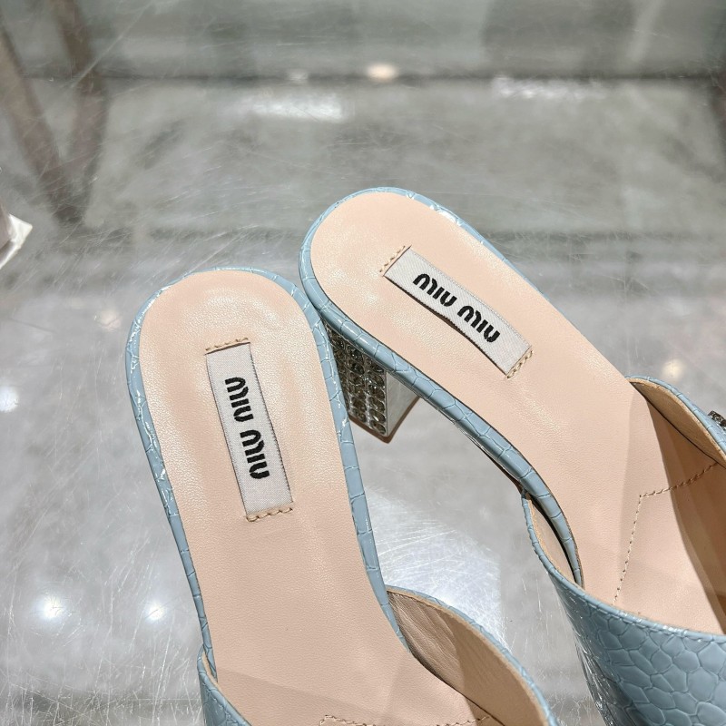 2025 Women Miu Miu Light Blue Leather Mules