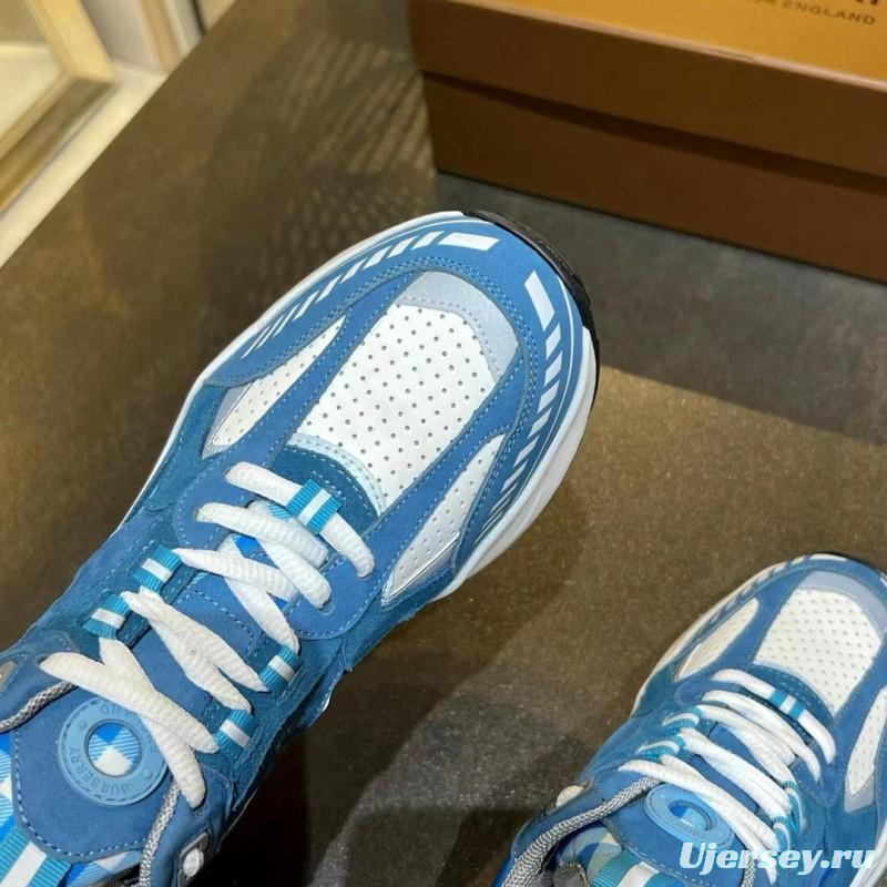 2025 Unisex Burberry Blue White Suede Leather Cotton Sneakers Retro Check MJ00380