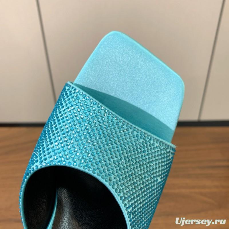 2025 Women VERSACE Blue Leather Slippers