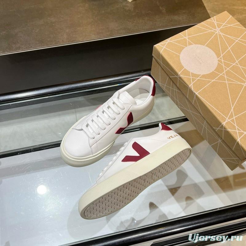 2025 Unisex VEJA White Burgundy Leather Canvas Sneakers MJ00240