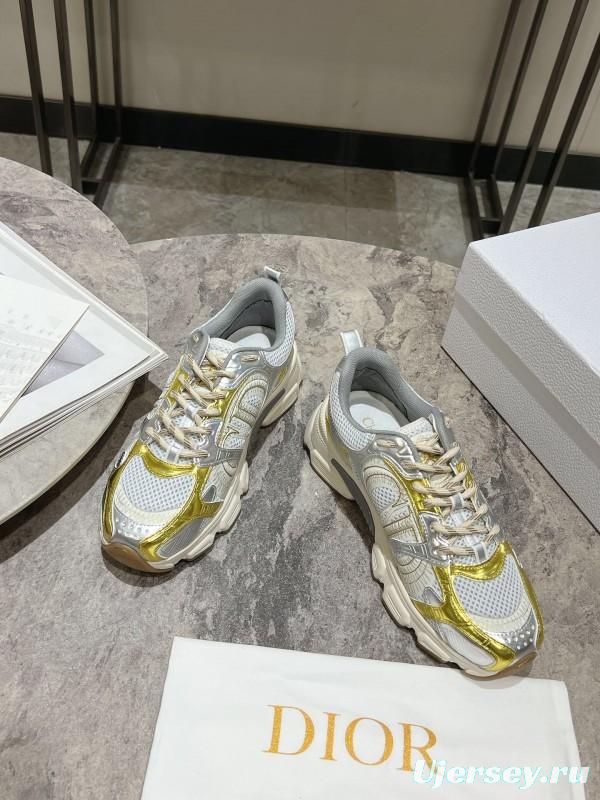 2025 Women Dior White Yellow Silver Mesh Leather Sneakers