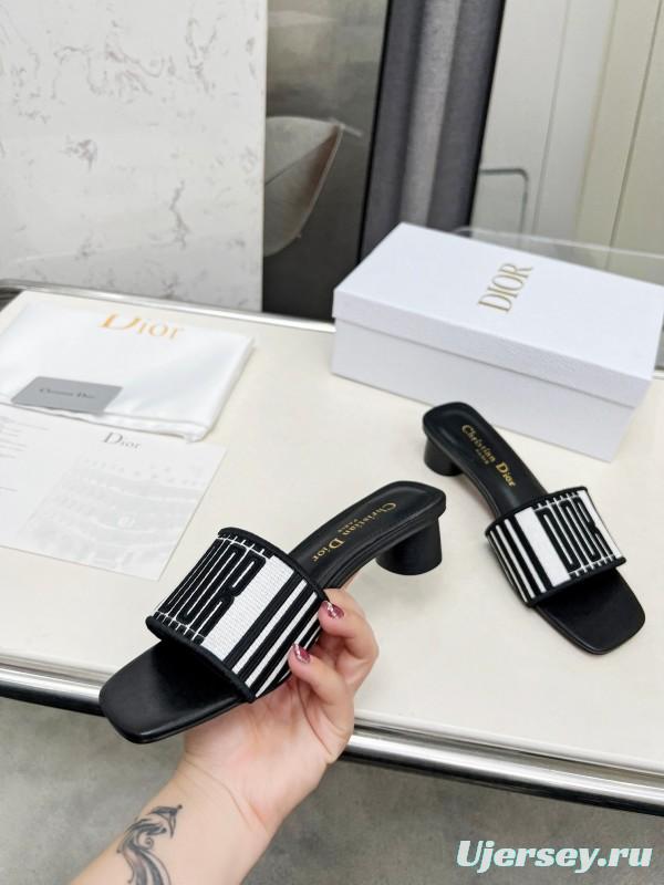 2025 Women Dior Black White Fabric Sandals LY00200