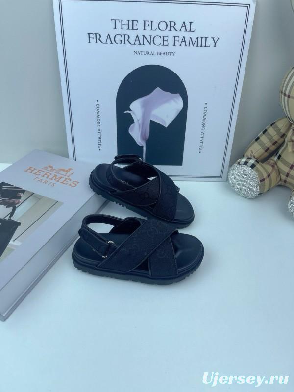 2025 Kids Gucci Black Leather Sandals