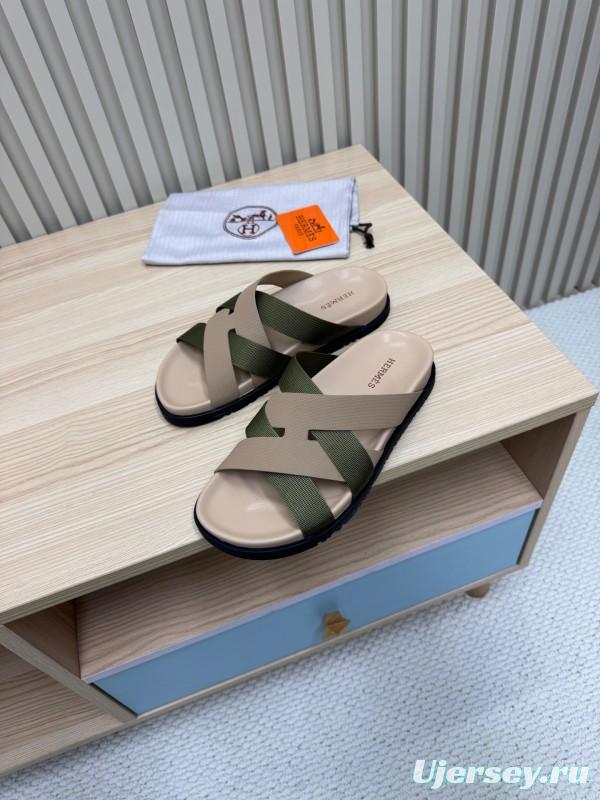 2025 Slippers Hermès Beige Green Rubber Slippers