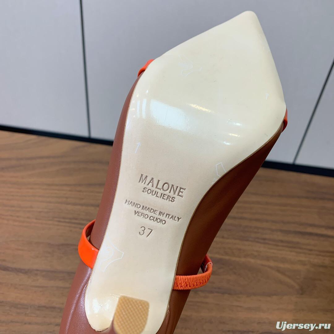 2025 Women Malone Souliers Brown Orange Leather Patent Leather Mid Heel Pumps