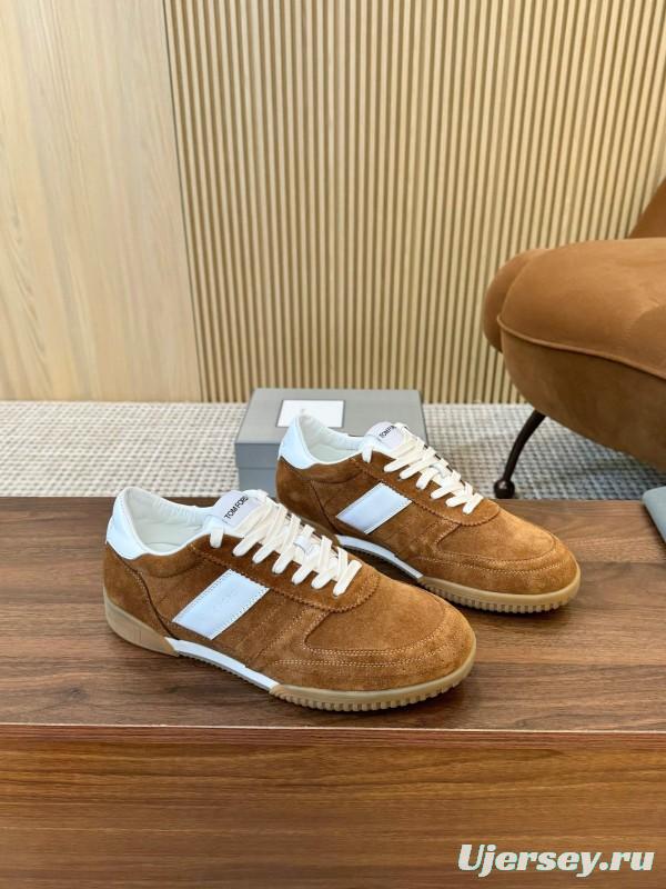 2025 Men TOM FORD Brown White Suede Leather Casual Shoes LY00360