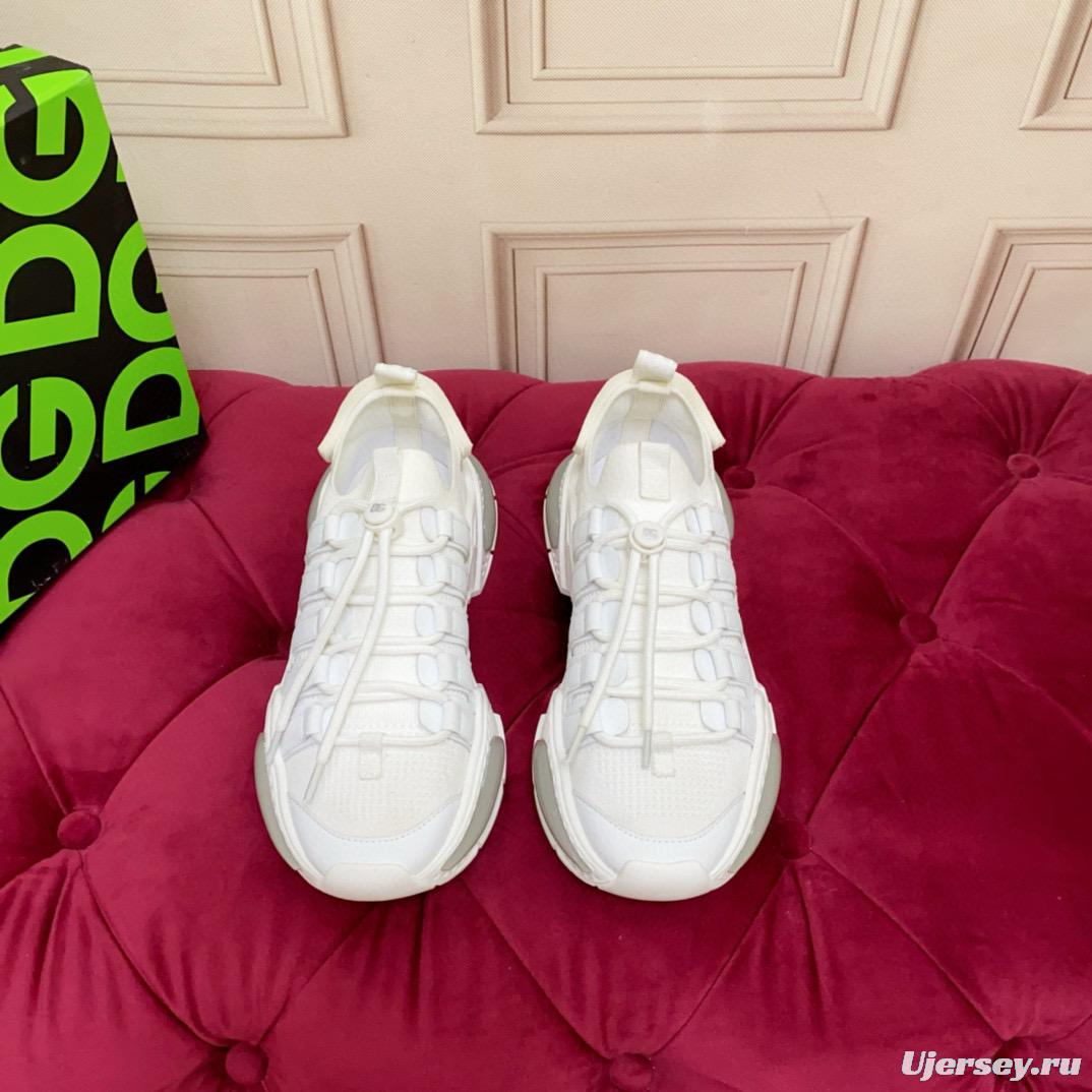 2024 Unisex Dolce & Gabbana White Knit Leather Sneakers MJ00340