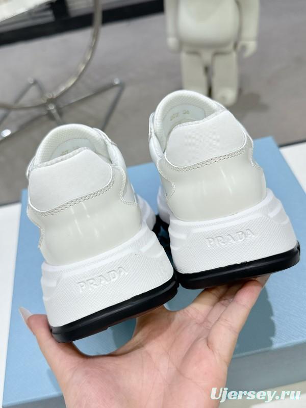 2025 Women Prada White Leather Sneakers