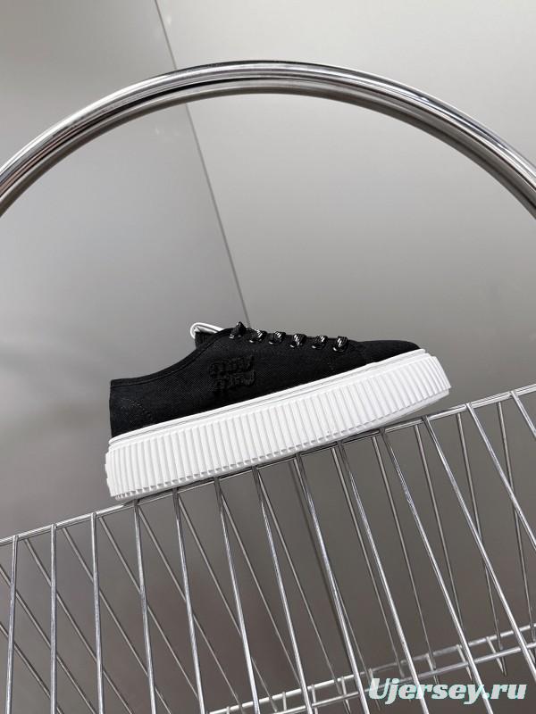 2025 Women Miu Miu Black Canvas Sneakers LY