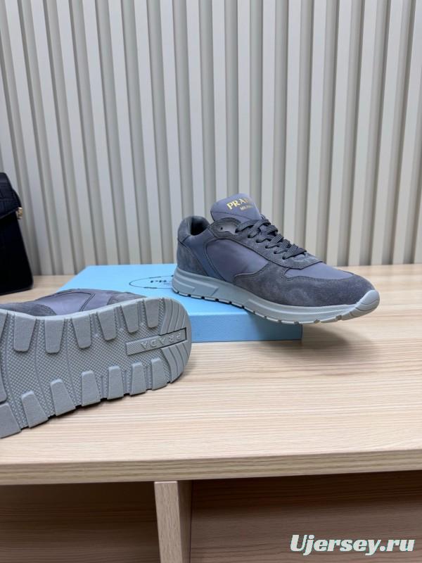 2025 Women Prada Grey Suede Leather Sneakers LY00300