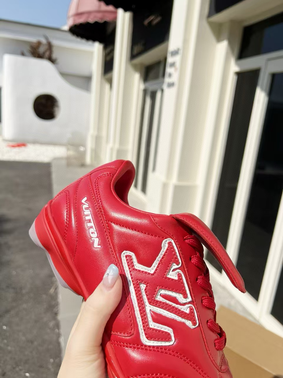 2025 Unisex Louis Vuitton Red Leather Sneakers MJ00380