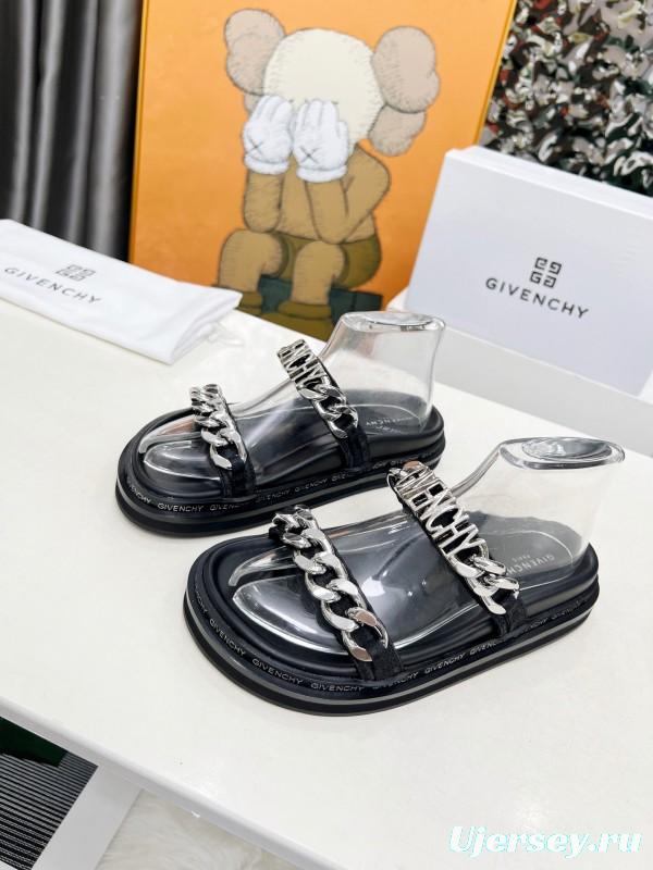 2025 Women Givenchy Silver Leather Sandals Chain LY00250