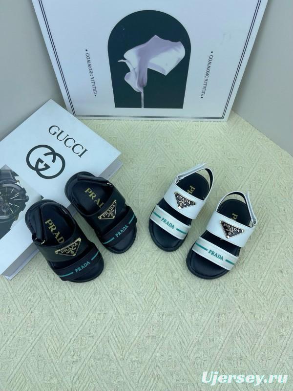 2025 Kids PRADA Black White Leather Sandal