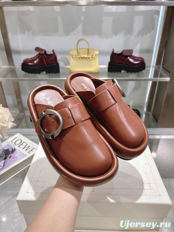 2025 Unisex Alexander McQueen Brown Leather Boken Toe Mule Flexion KFY00300