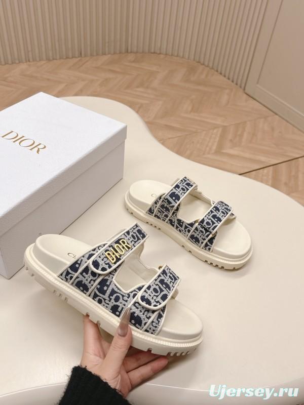 2025 Slippers Dior Blue White Canvas Slippers