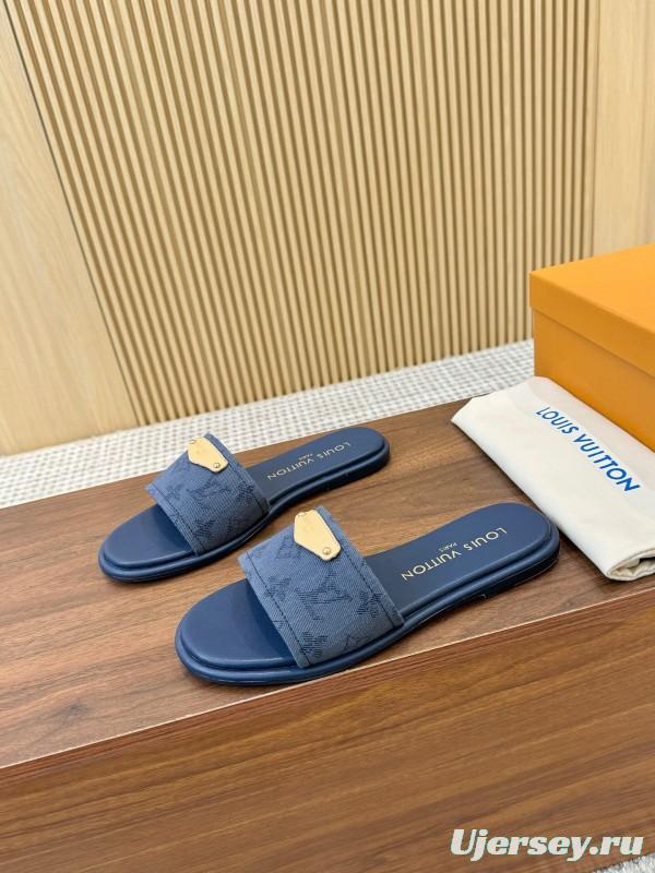 2025 LV Blue Leather Slippers LY00200