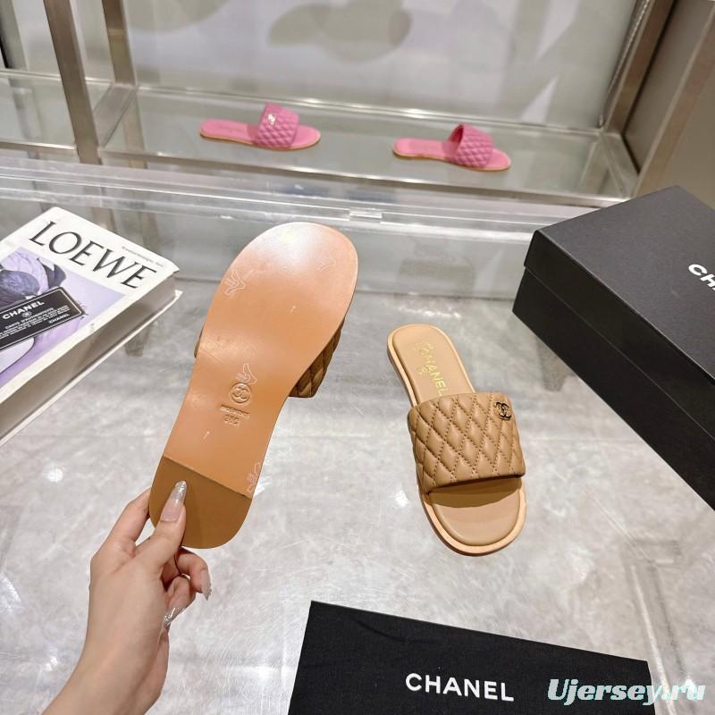 2025 Women Chanel Beige Lambskin Slippers LY00240